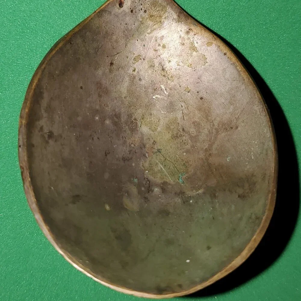Antique Wide Bowl Spoon With Three Figures, Possibly Handmade